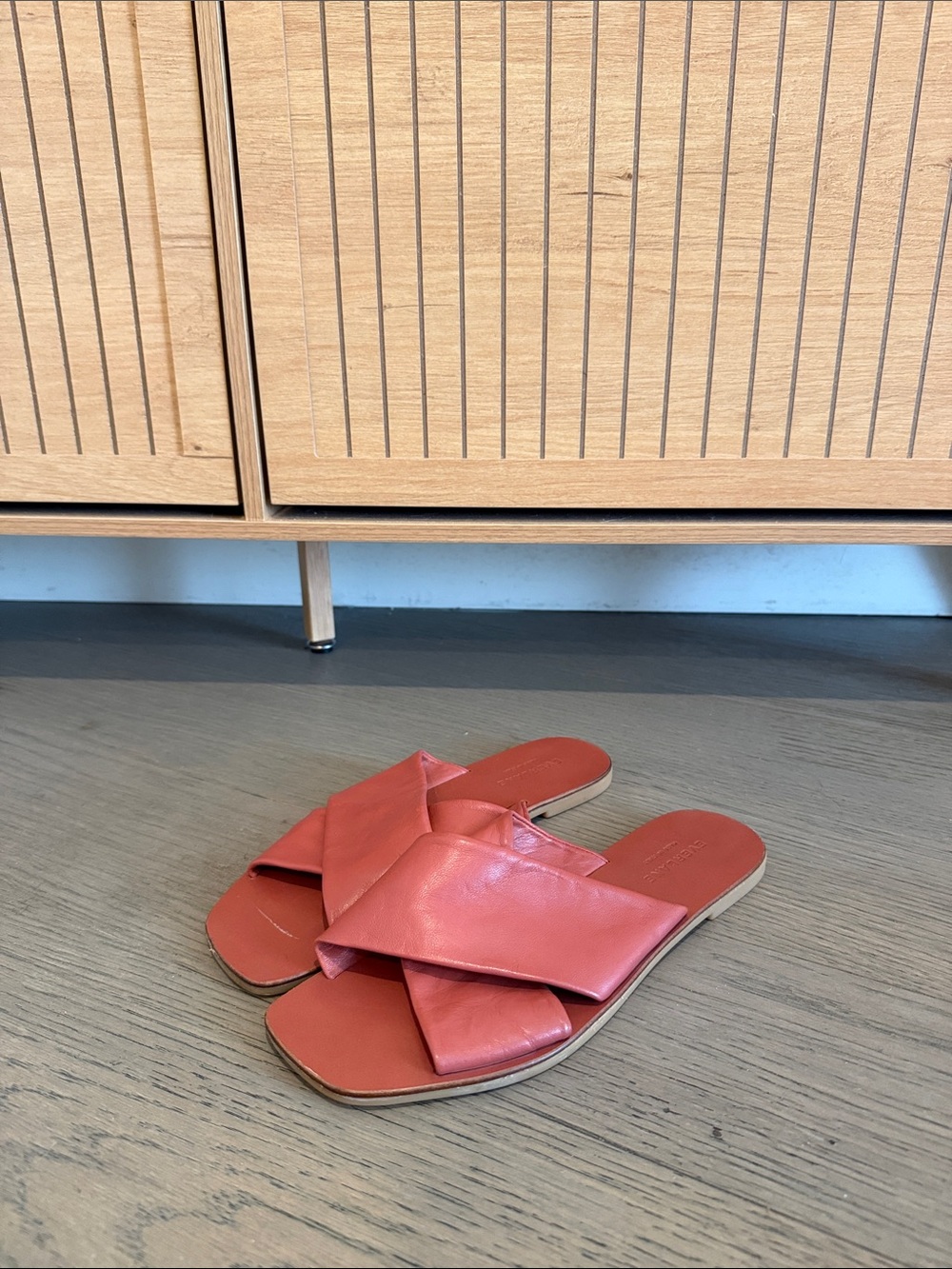 Everlane Coral Pink Leather Slide Sandals